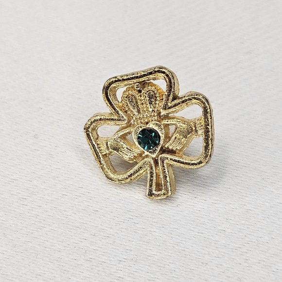 Oldstock Irish Celtic Claddagh Shamrock Lapel Pin - Picture 4 of 8